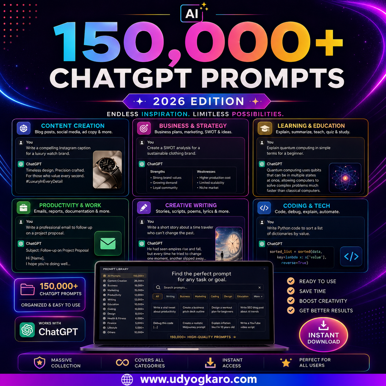 1,000,000 AI Prompts Bundle + 150,000 ChatGPT Prompts